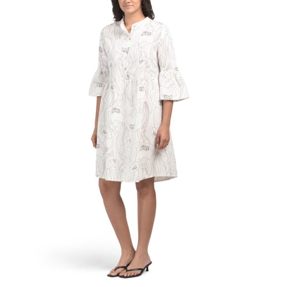 LA PICCOLA CREATIVA Italy Linen Blend Three-quarter Sleeve Printed Mini Dress - Picture 1 of 2